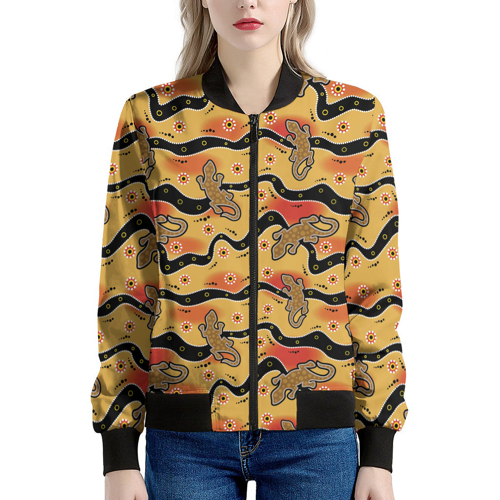 Aboriginal Lizard Pattern Print Women's Bomber Jacket