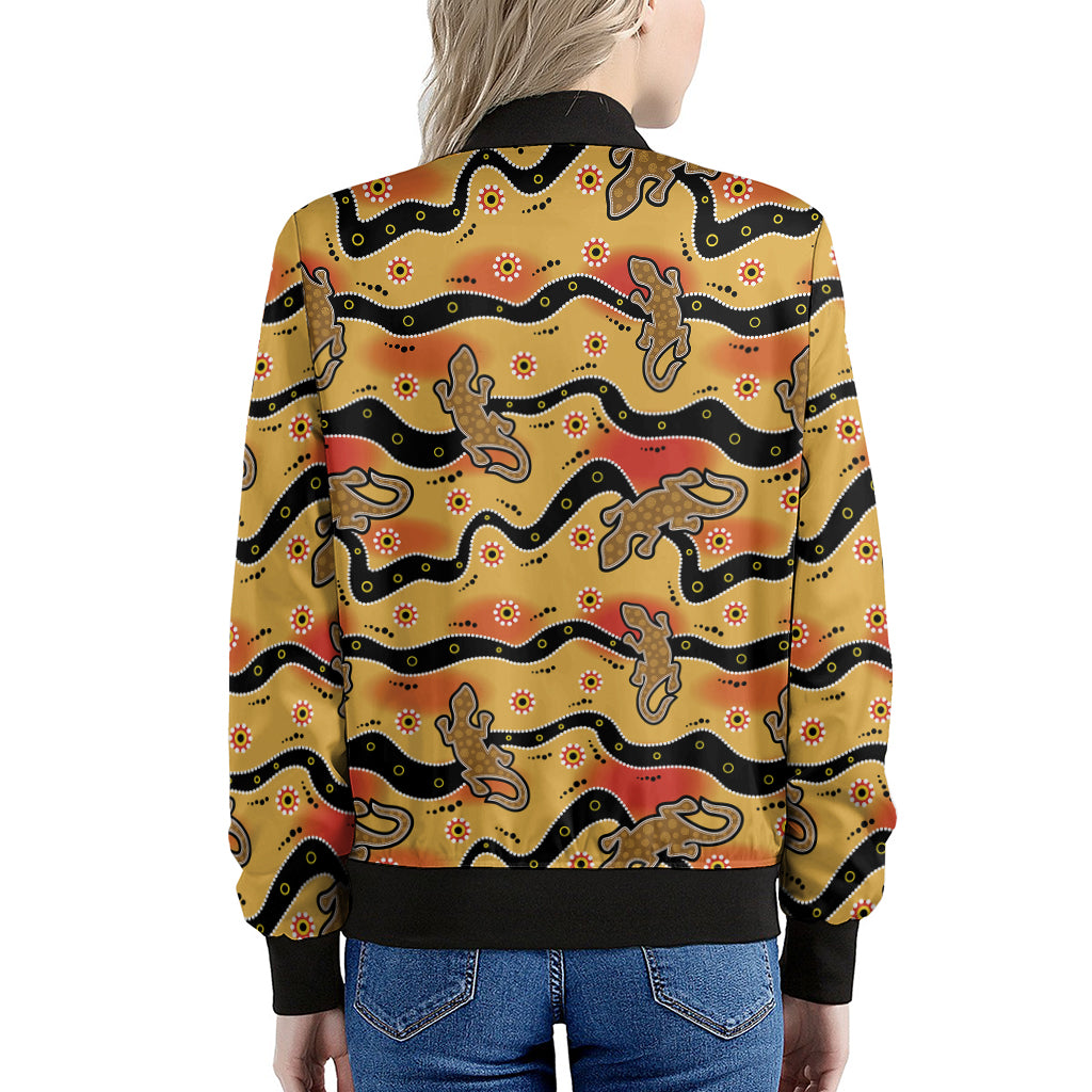 Aboriginal Lizard Pattern Print Women's Bomber Jacket