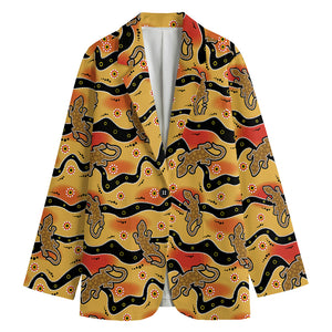 Aboriginal Lizard Pattern Print Women's Cotton Blazer