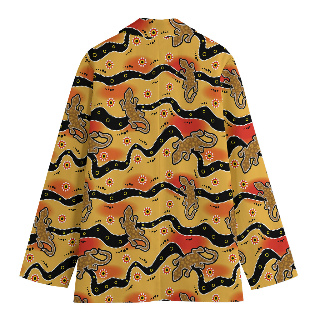 Aboriginal Lizard Pattern Print Women's Cotton Blazer