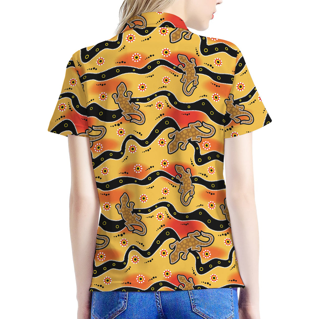 Aboriginal Lizard Pattern Print Women's Polo Shirt