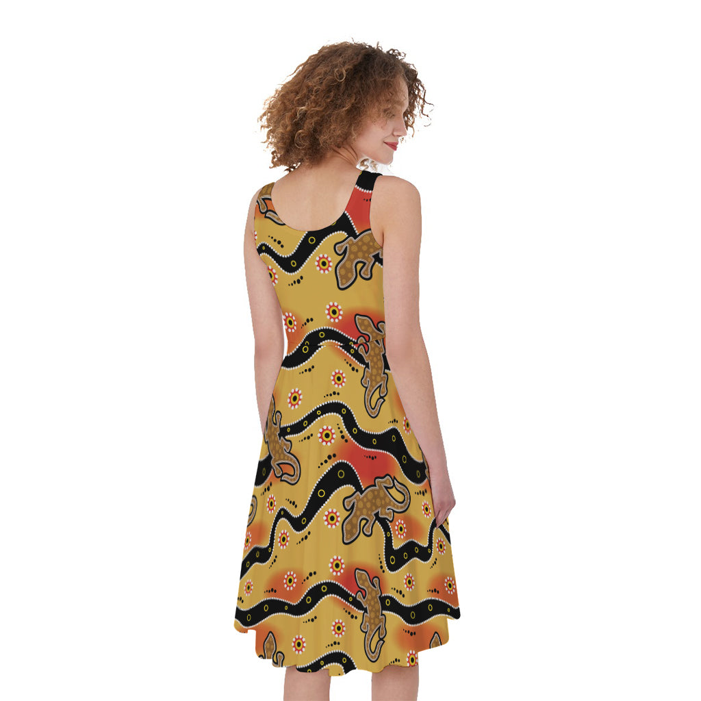 Aboriginal Lizard Pattern Print Women's Sleeveless Dress