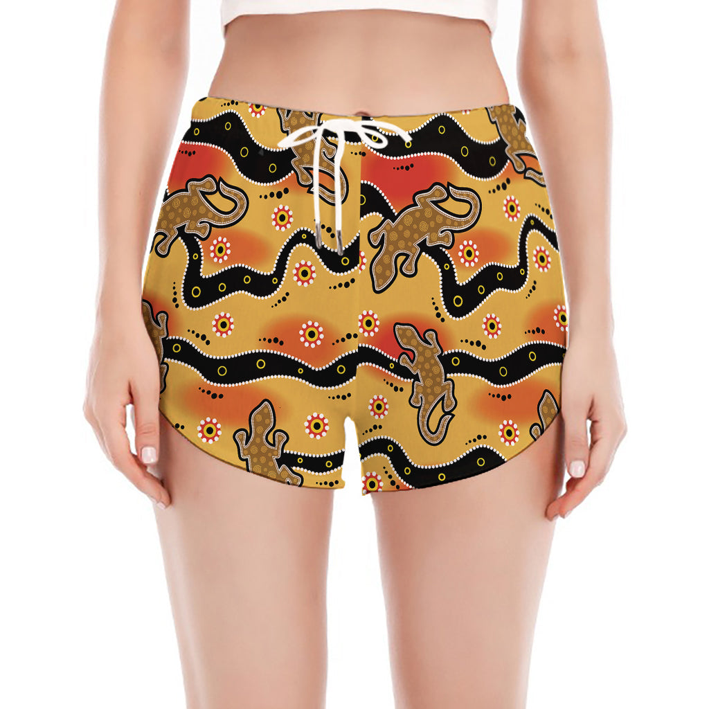 Aboriginal Lizard Pattern Print Women's Split Running Shorts