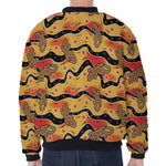 Aboriginal Lizard Pattern Print Zip Sleeve Bomber Jacket