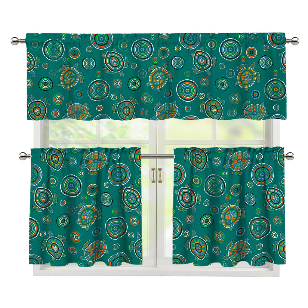 Aboriginal Sea Turtle Pattern Print 3 Piece Kitchen Curtains