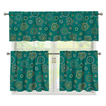 Aboriginal Sea Turtle Pattern Print 3 Piece Kitchen Curtains