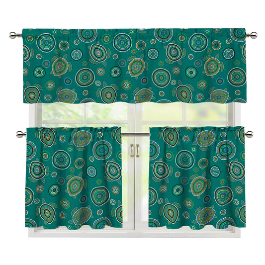 Aboriginal Sea Turtle Pattern Print 3 Piece Kitchen Curtains