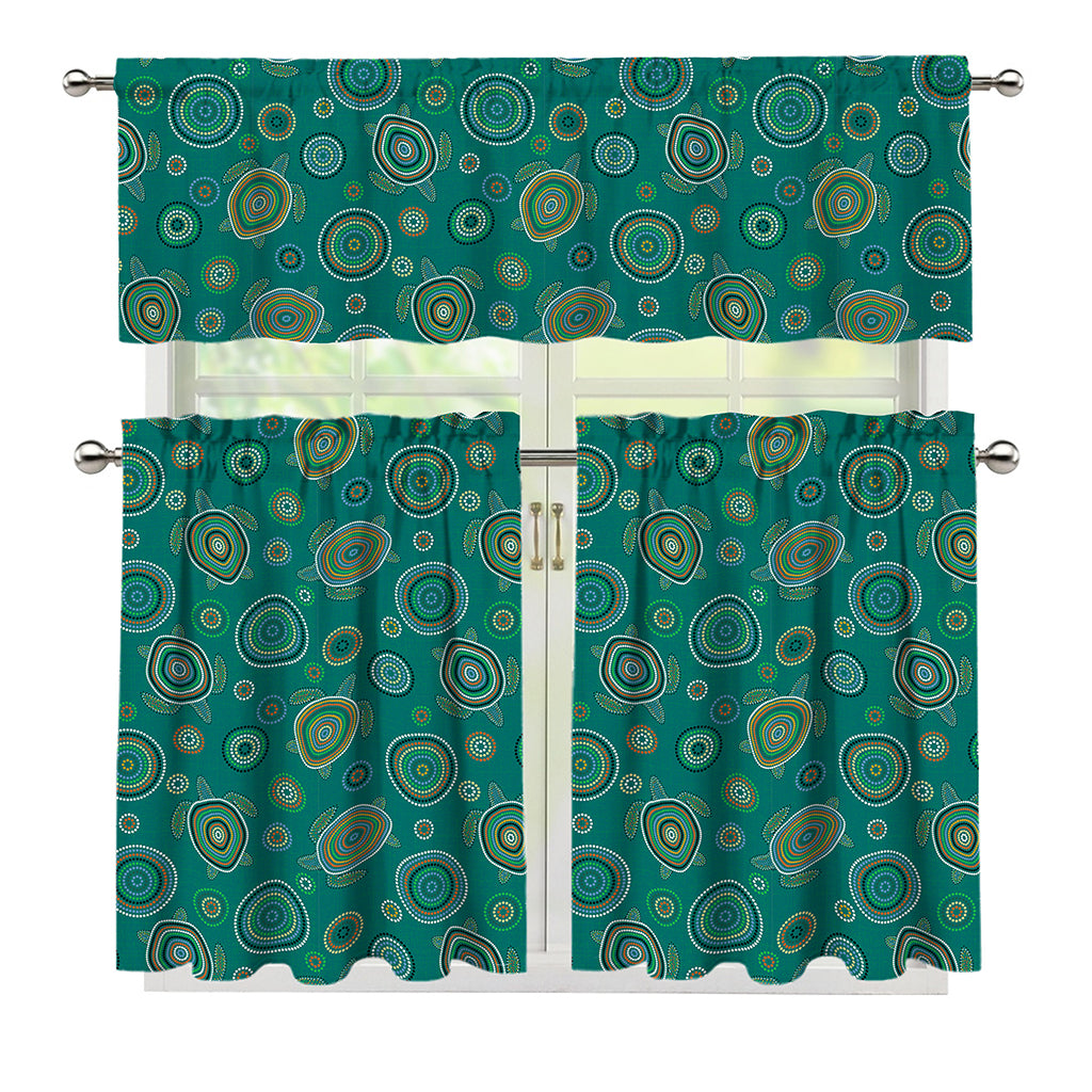 Aboriginal Sea Turtle Pattern Print 3 Piece Kitchen Curtains