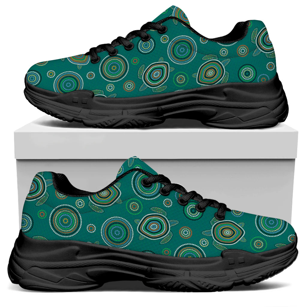 Aboriginal Sea Turtle Pattern Print Black Chunky Shoes