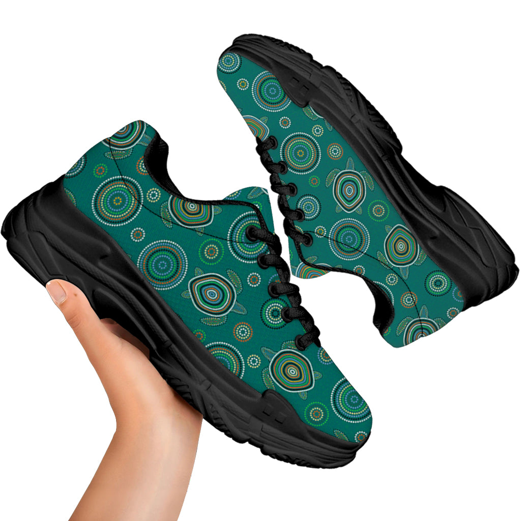 Aboriginal Sea Turtle Pattern Print Black Chunky Shoes