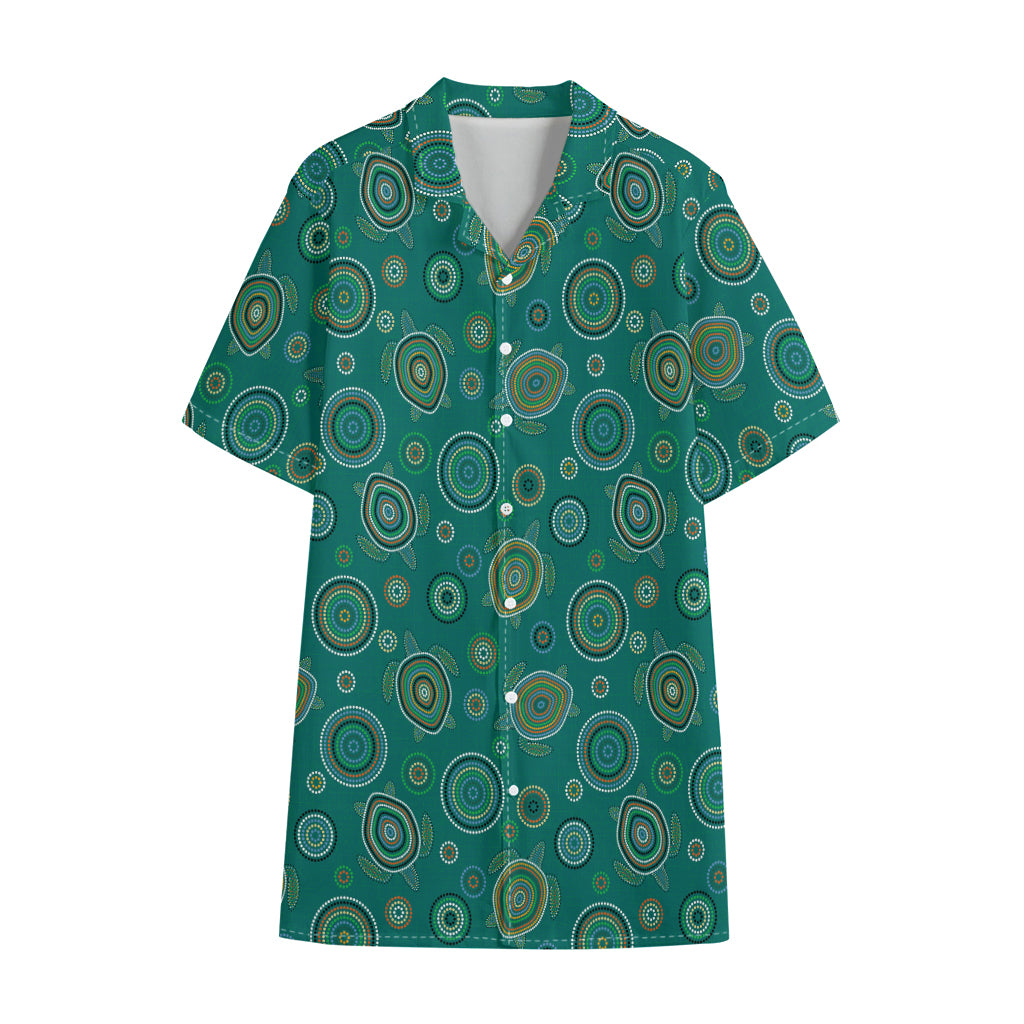 Aboriginal Sea Turtle Pattern Print Cotton Hawaiian Shirt