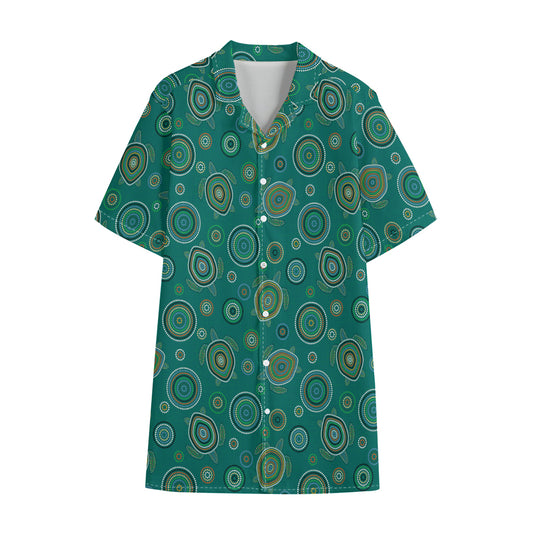 Aboriginal Sea Turtle Pattern Print Cotton Hawaiian Shirt