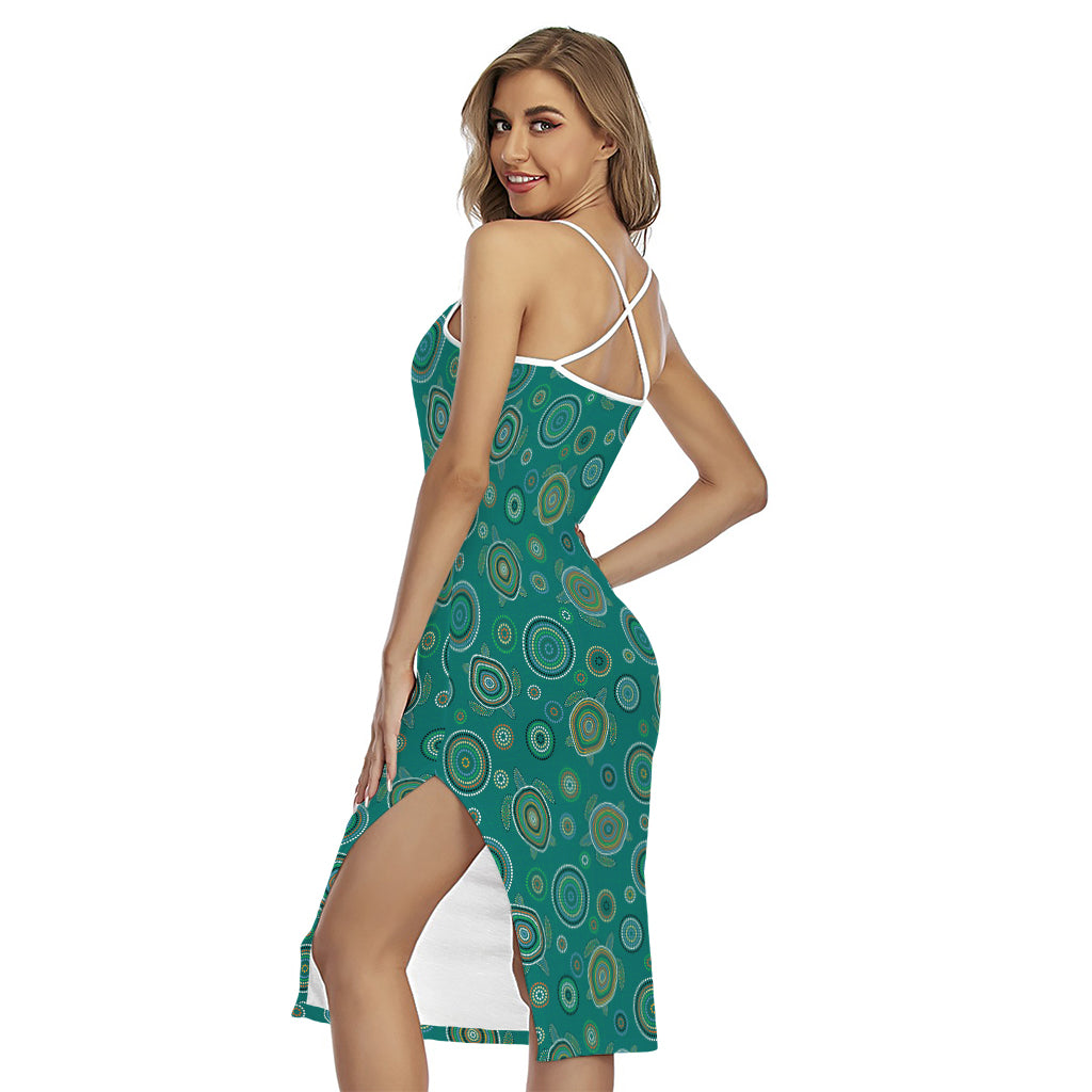 Aboriginal Sea Turtle Pattern Print Cross Back Cami Dress