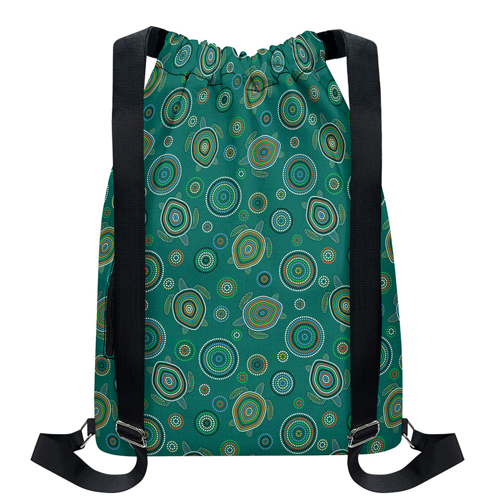 Aboriginal Sea Turtle Pattern Print Drawstring Backpack