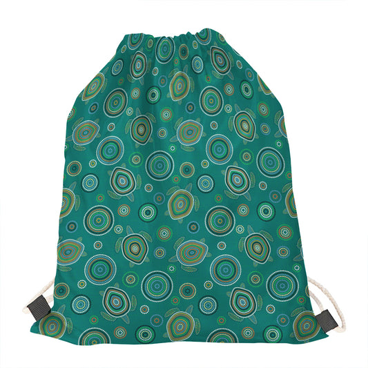 Aboriginal Sea Turtle Pattern Print Drawstring Bag