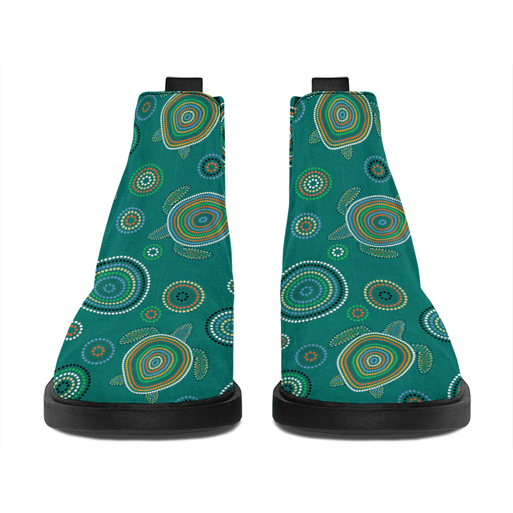 Aboriginal Sea Turtle Pattern Print Flat Ankle Boots