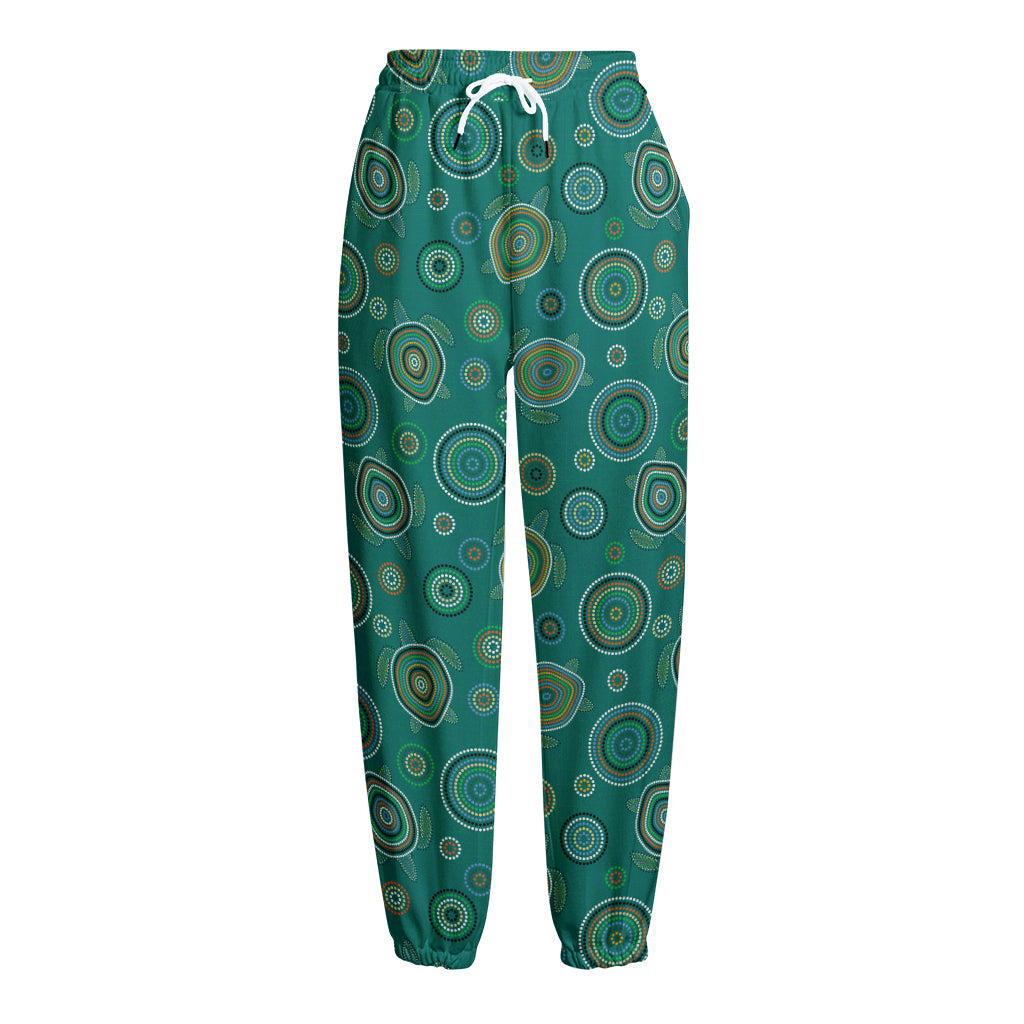 Aboriginal Sea Turtle Pattern Print Fleece Lined Knit Pants