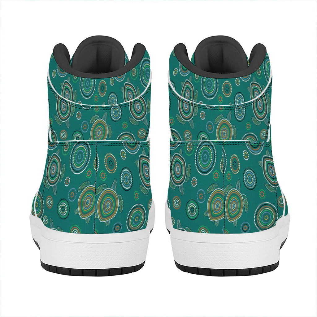 Aboriginal Sea Turtle Pattern Print High Top Leather Sneakers