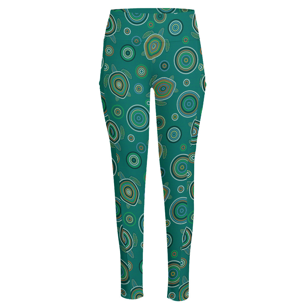 Aboriginal Sea Turtle Pattern Print High-Waisted Pocket Leggings