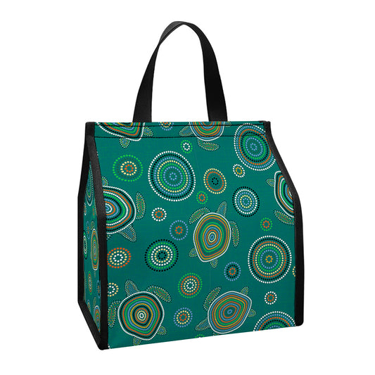 Aboriginal Sea Turtle Pattern Print Insulated Lunch Tote