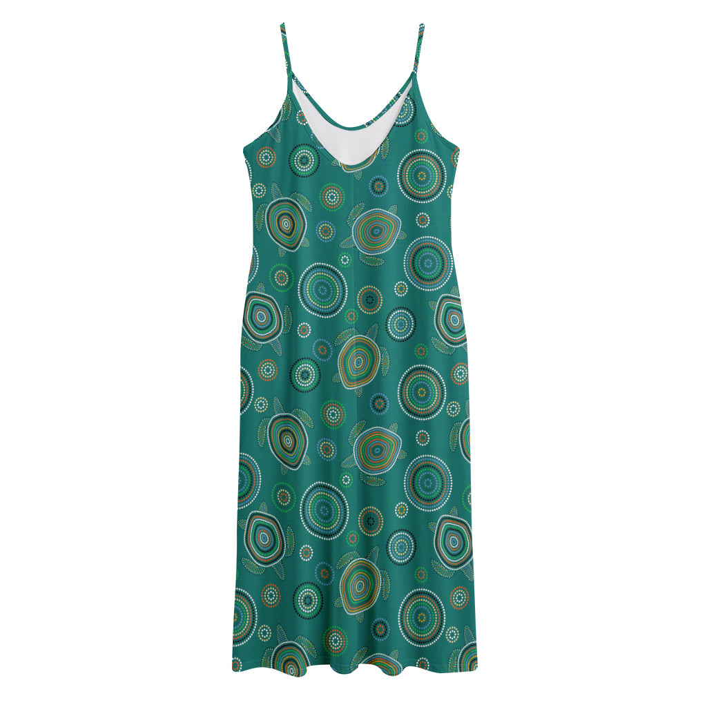 Aboriginal Sea Turtle Pattern Print Jersey Midi Cami Dress