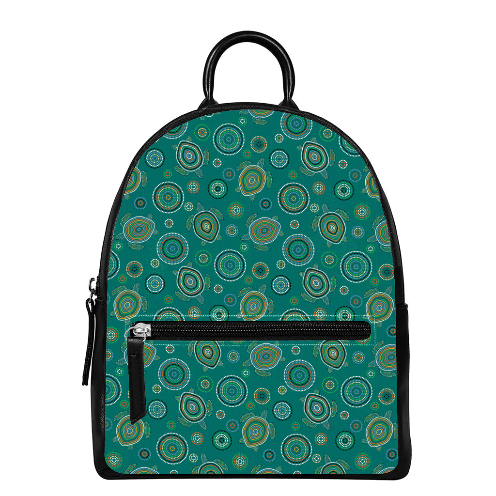Aboriginal Sea Turtle Pattern Print Leather Backpack