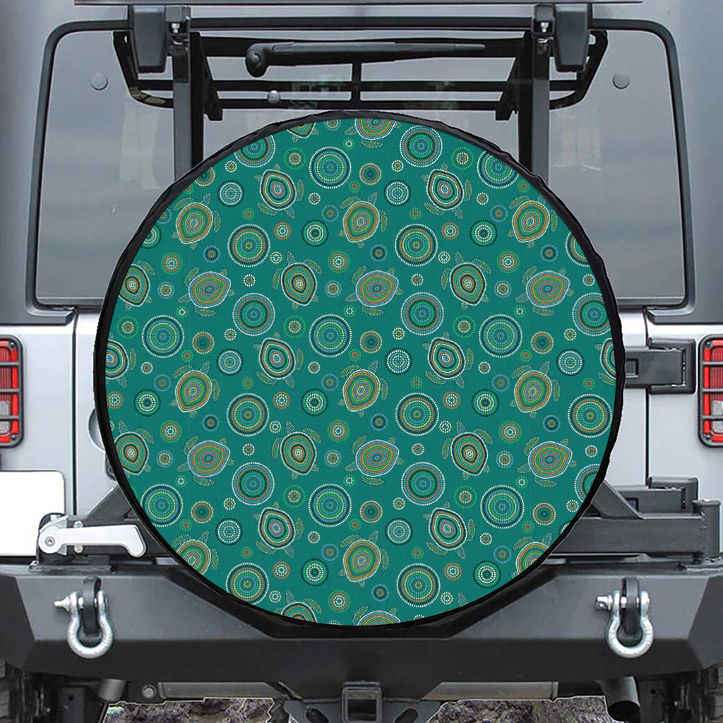 Aboriginal Sea Turtle Pattern Print Leather Spare Tire Cover