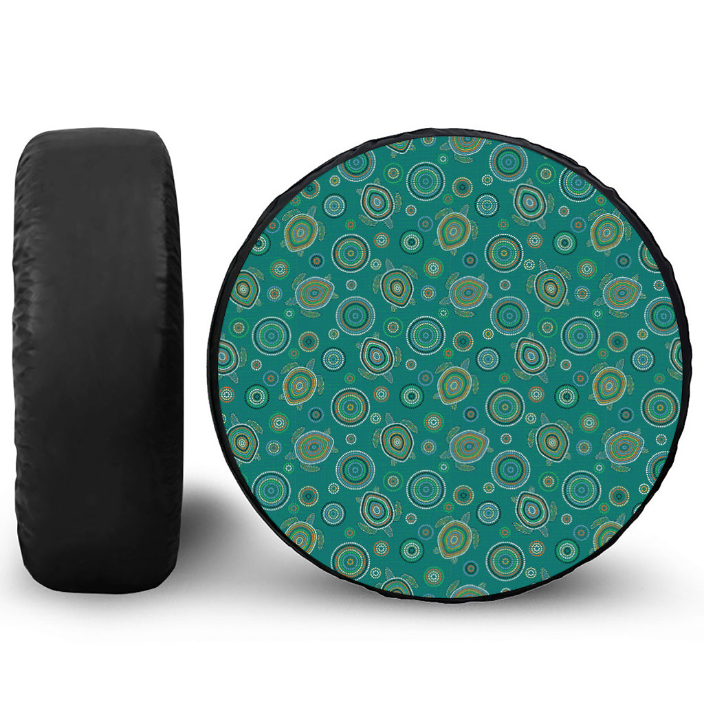 Aboriginal Sea Turtle Pattern Print Leather Spare Tire Cover