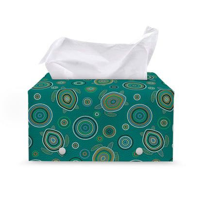 Aboriginal Sea Turtle Pattern Print Leather Tissue Box Cover