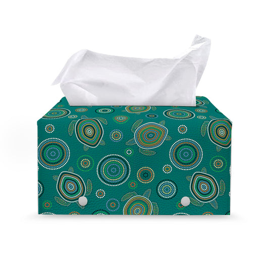 Aboriginal Sea Turtle Pattern Print Leather Tissue Box Cover