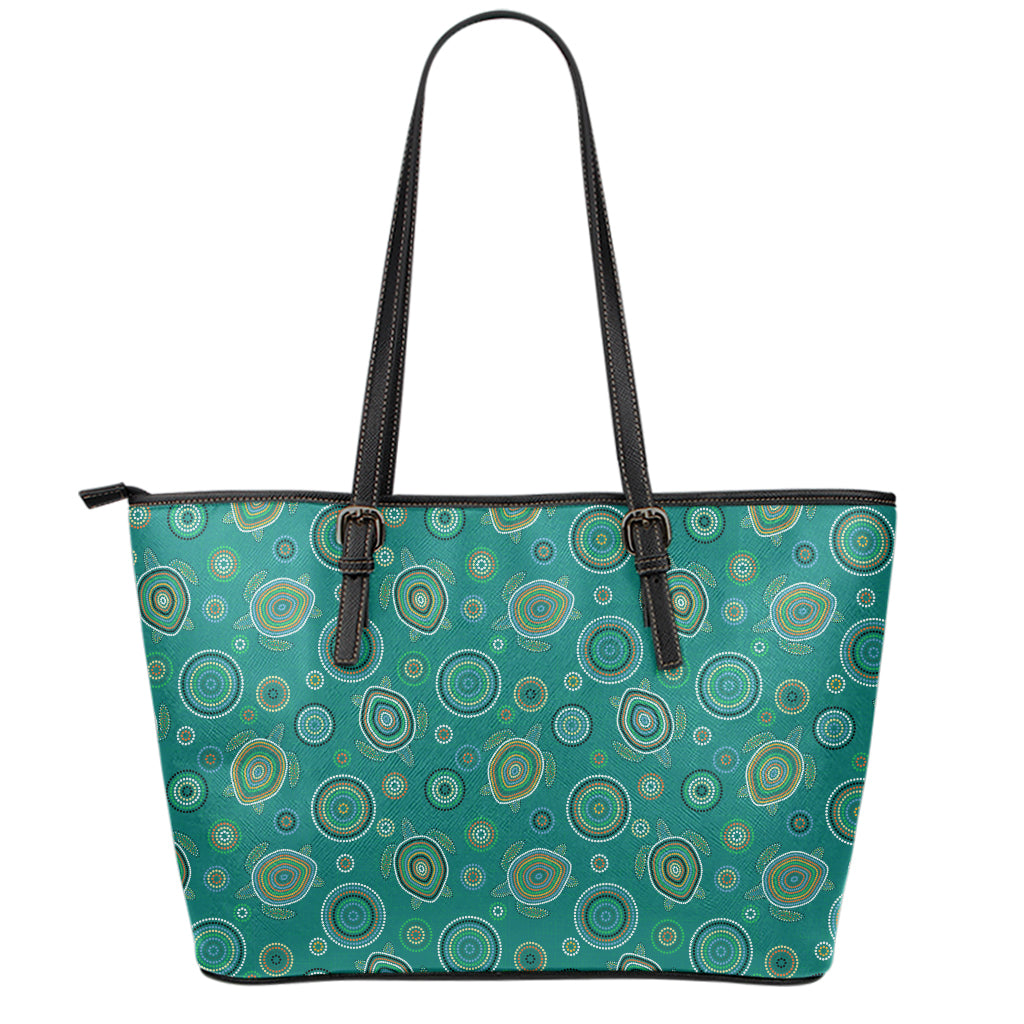 Aboriginal Sea Turtle Pattern Print Leather Tote Bag