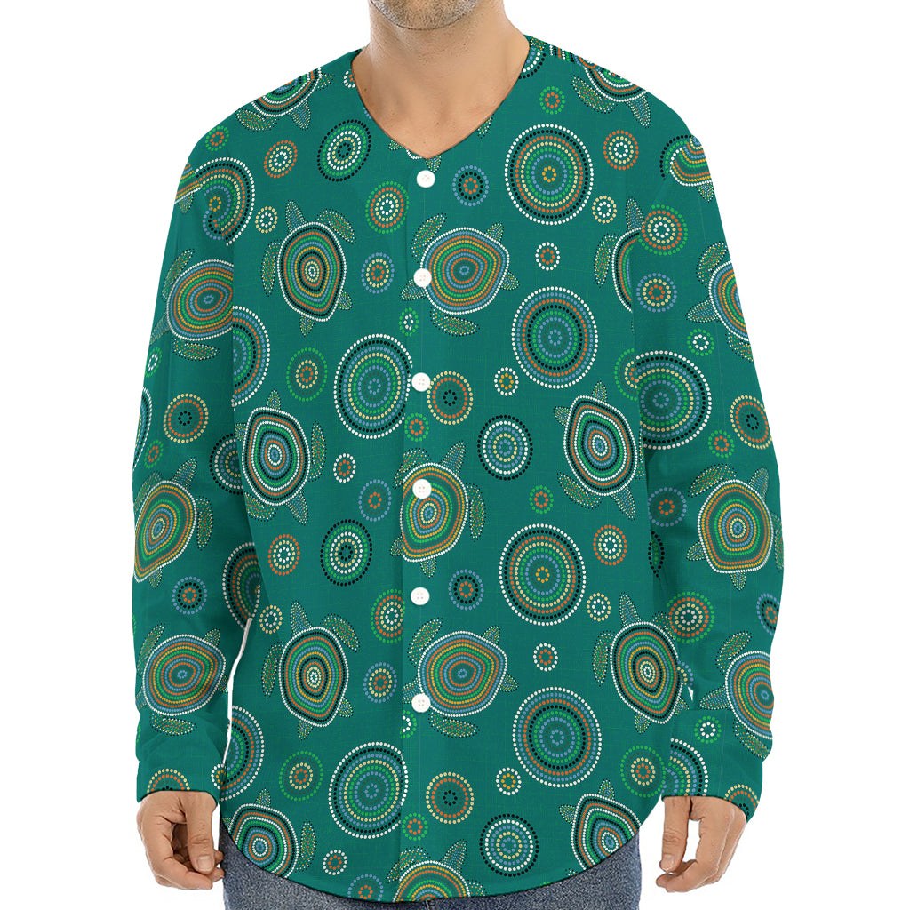 Aboriginal Sea Turtle Pattern Print Long Sleeve Baseball Jersey