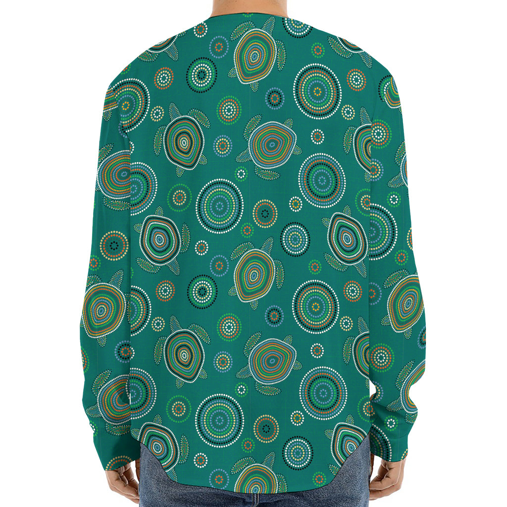 Aboriginal Sea Turtle Pattern Print Long Sleeve Baseball Jersey