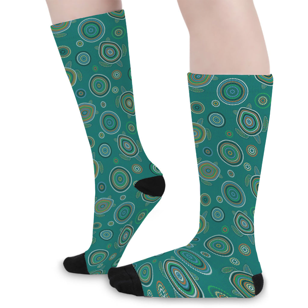 Aboriginal Sea Turtle Pattern Print Long Socks