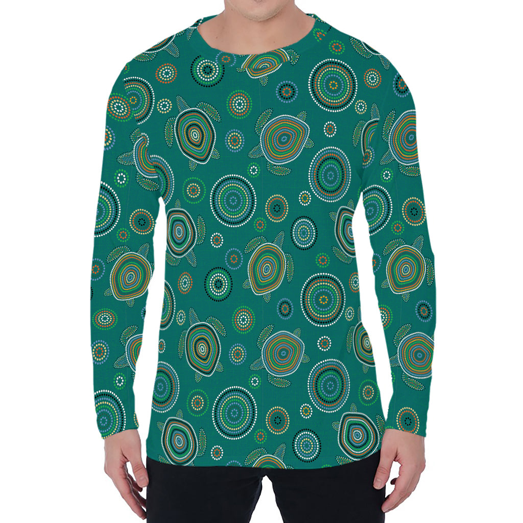 Aboriginal Sea Turtle Pattern Print Men's Long Sleeve T-Shirt