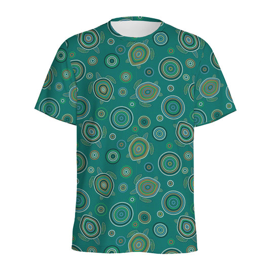 Aboriginal Sea Turtle Pattern Print Men's Sports T-Shirt