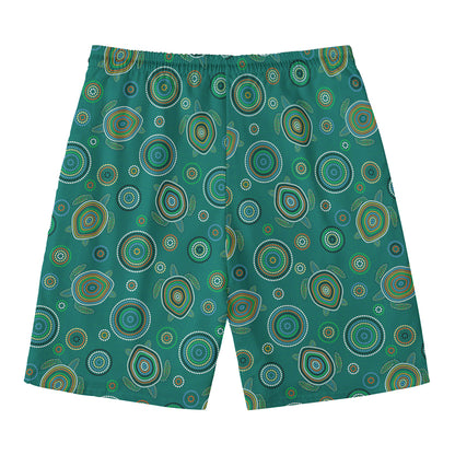 Aboriginal Sea Turtle Pattern Print Men's Swim Trunks