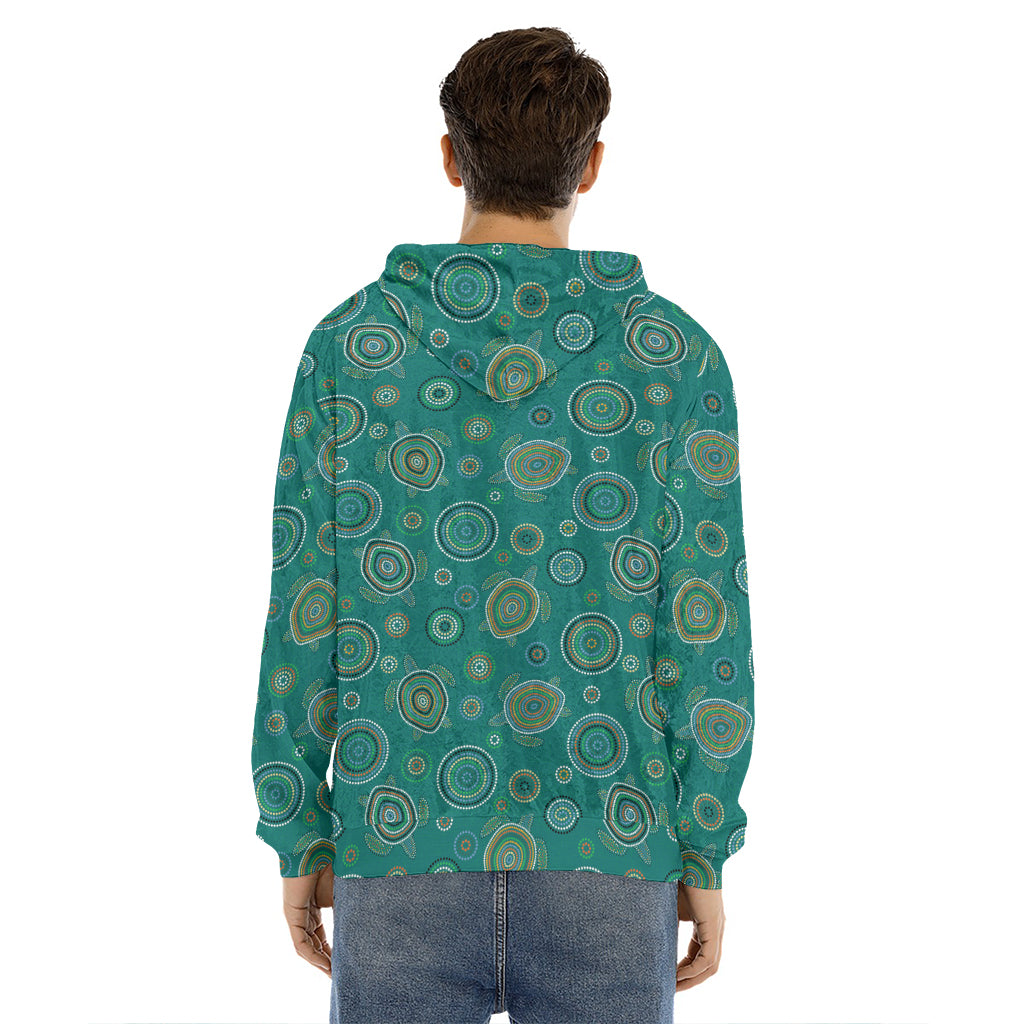 Aboriginal Sea Turtle Pattern Print Men's Velvet Pullover Hoodie