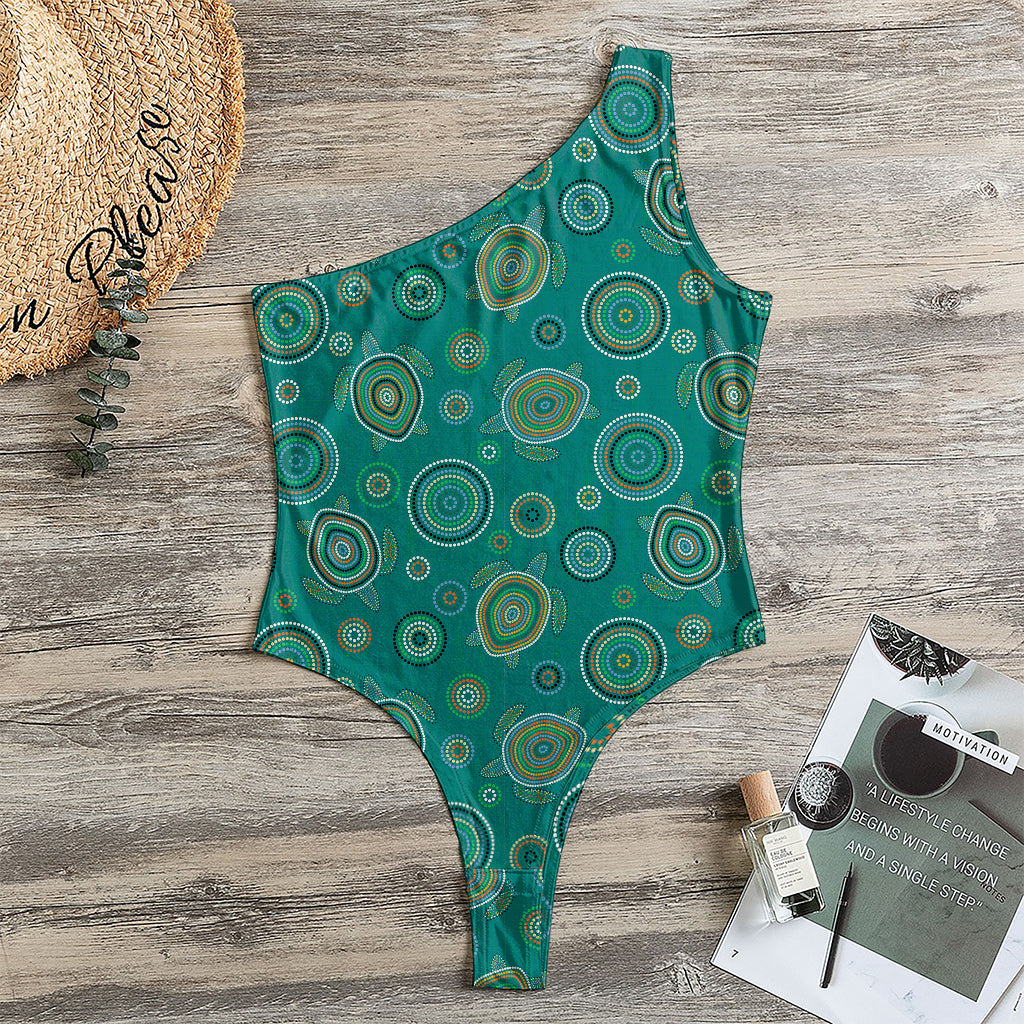 Aboriginal Sea Turtle Pattern Print One Shoulder Bodysuit