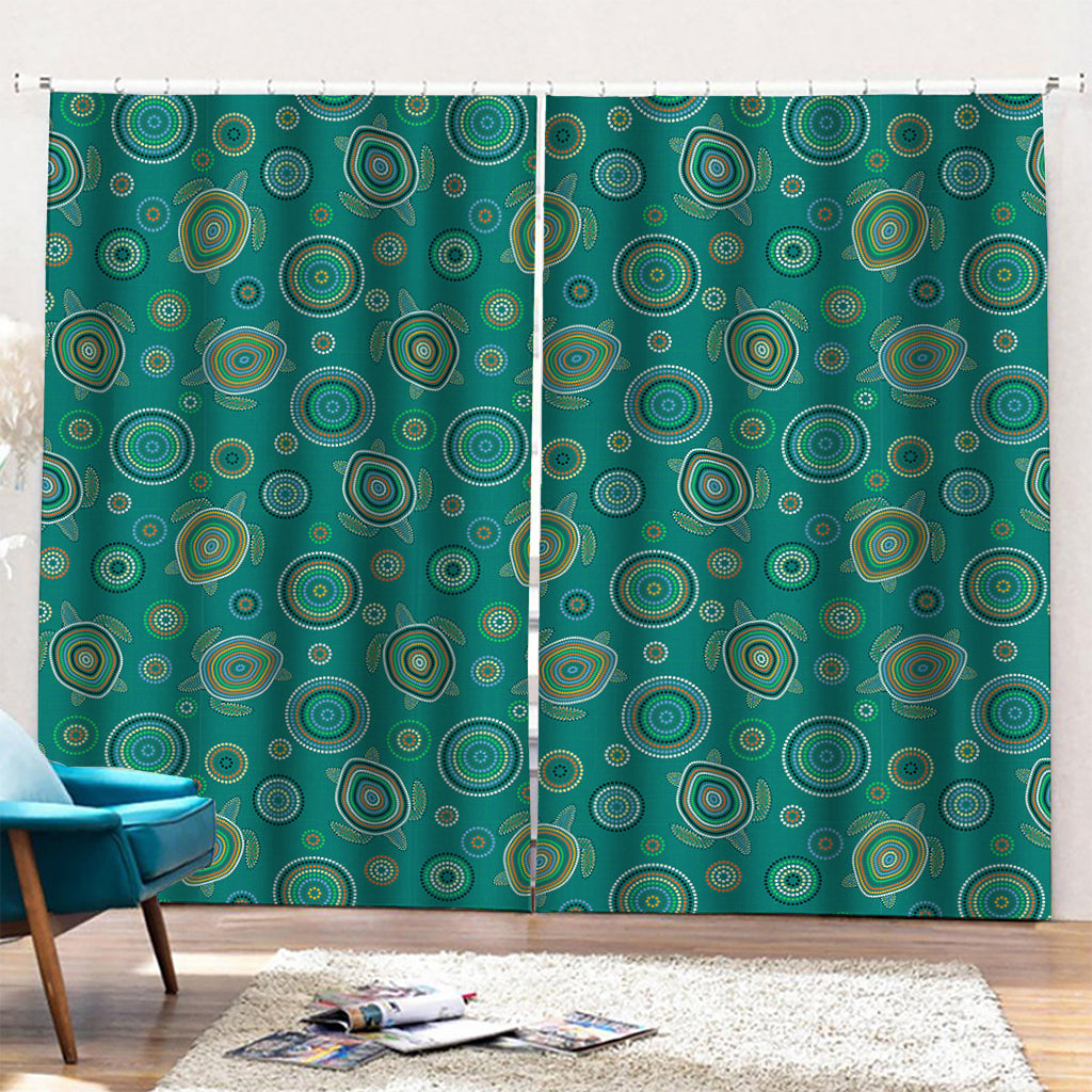 Aboriginal Sea Turtle Pattern Print Pencil Pleat Curtains