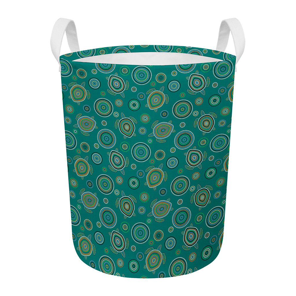 Aboriginal Sea Turtle Pattern Print Round Laundry Basket