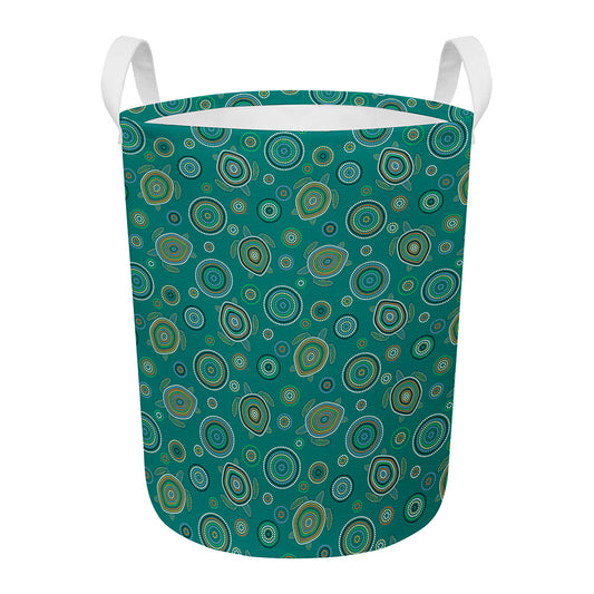 Aboriginal Sea Turtle Pattern Print Round Laundry Basket