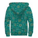 Aboriginal Sea Turtle Pattern Print Sherpa Lined Zip Up Hoodie