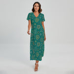 Aboriginal Sea Turtle Pattern Print Short Sleeve Maxi Dress