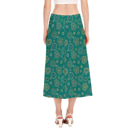 Aboriginal Sea Turtle Pattern Print Side Slit Midi Skirt