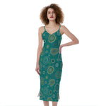 Aboriginal Sea Turtle Pattern Print Slim Fit Midi Cami Dress