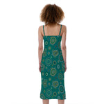 Aboriginal Sea Turtle Pattern Print Slim Fit Midi Cami Dress