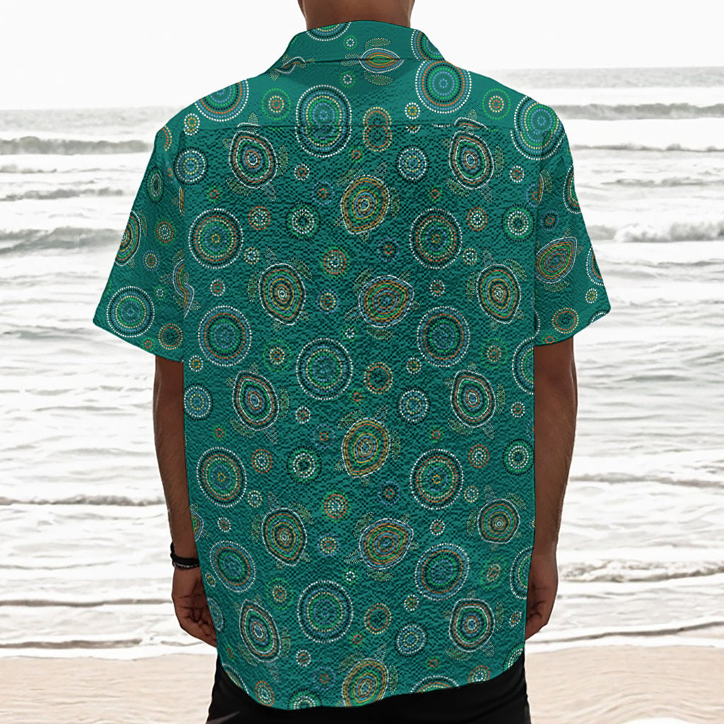 Aboriginal Sea Turtle Pattern Print Textured Short Sleeve Shirt