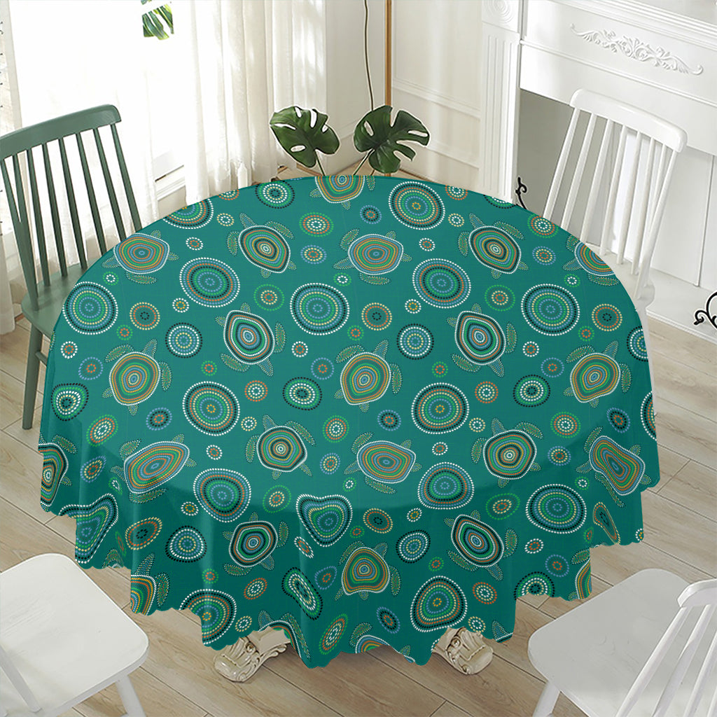 Aboriginal Sea Turtle Pattern Print Waterproof Round Tablecloth