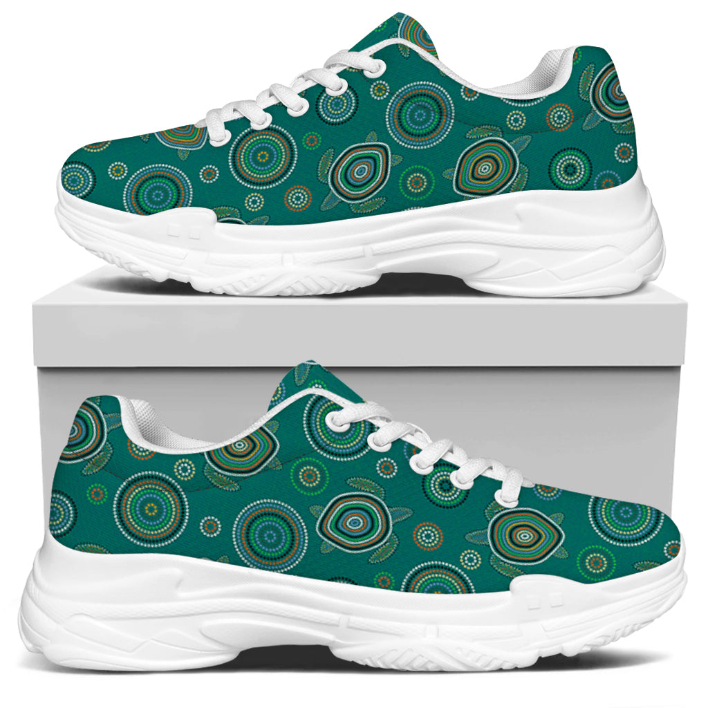 Aboriginal Sea Turtle Pattern Print White Chunky Shoes